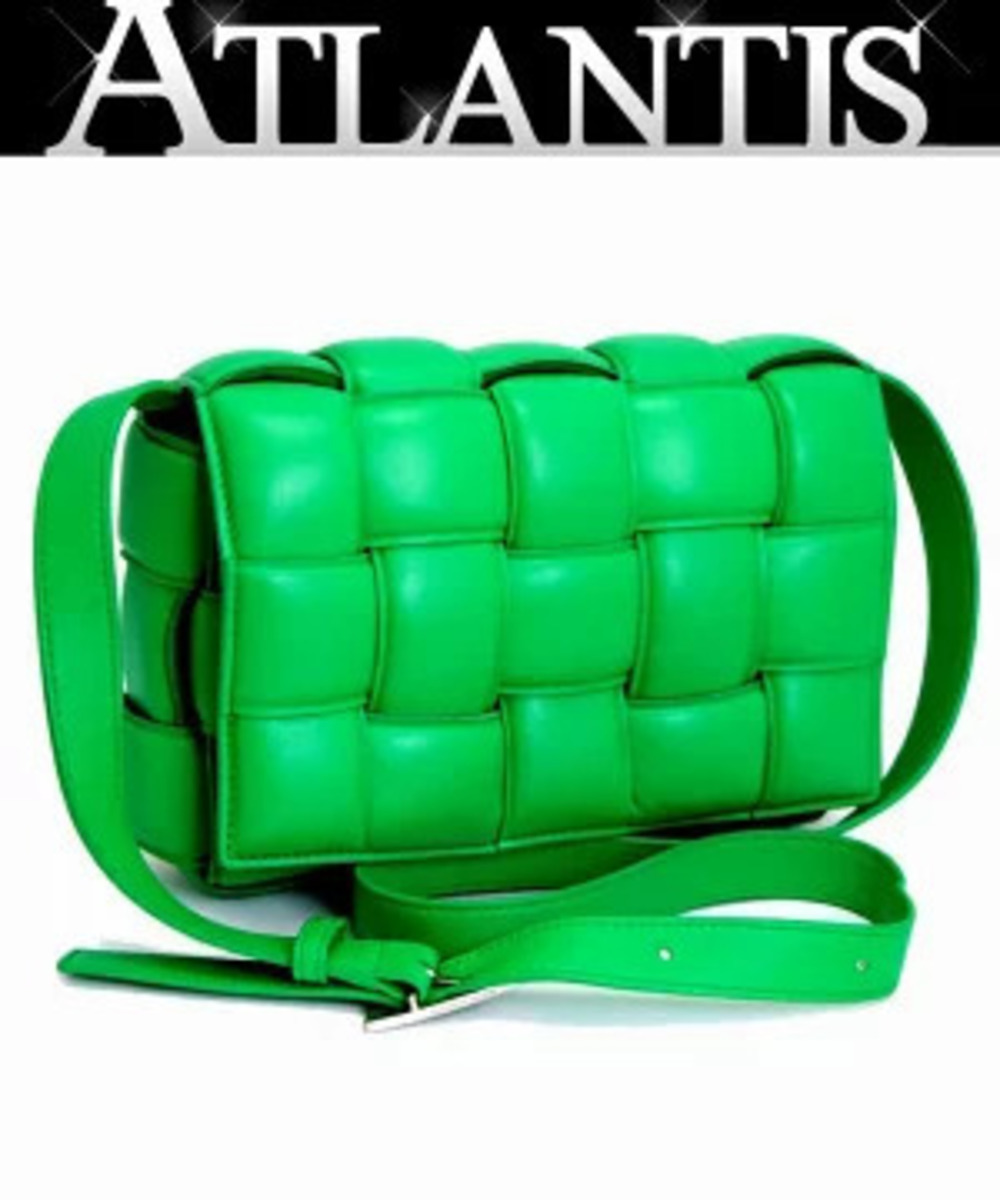 Bottega Veneta Intrecciato Padded Cassette Shoulder Bag Green Lambskin